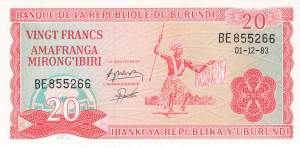 Burundi p27b 20 Francs 1983